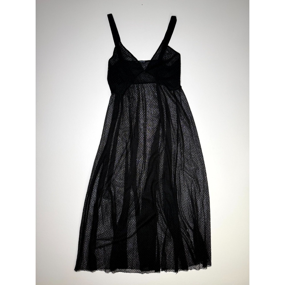 Zara Sheer Maxi Dress Womens M Black Pointelle Wide Strap V Neck Empire Waist